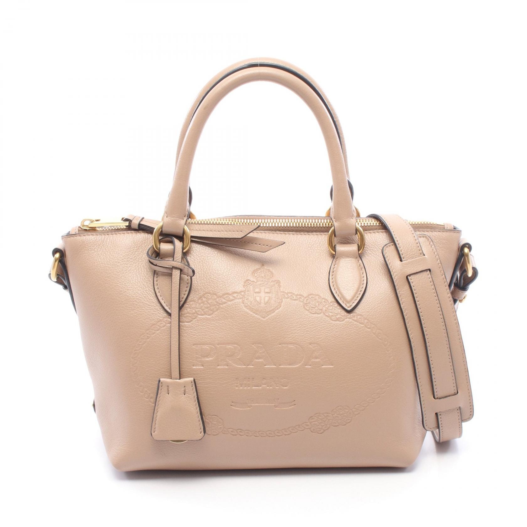 プラダ PRADA GLACE'CALF 2WAY ハンドバッグ バッグ レザー レディース ベージュ系 【中古】