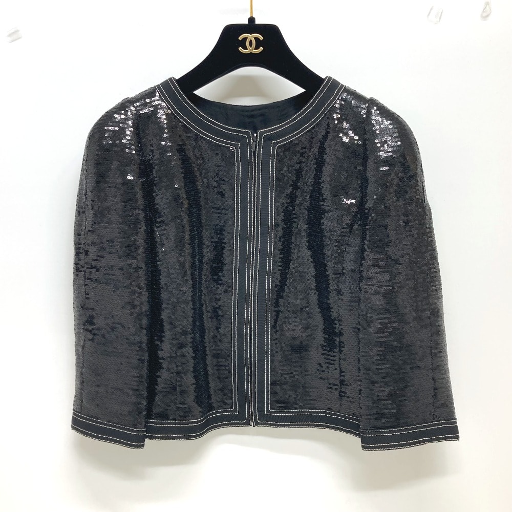 シャネル CHANEL スパンコール P45044 七分袖 アウター 上着 アパレル ジャケット スパンコール ブラック