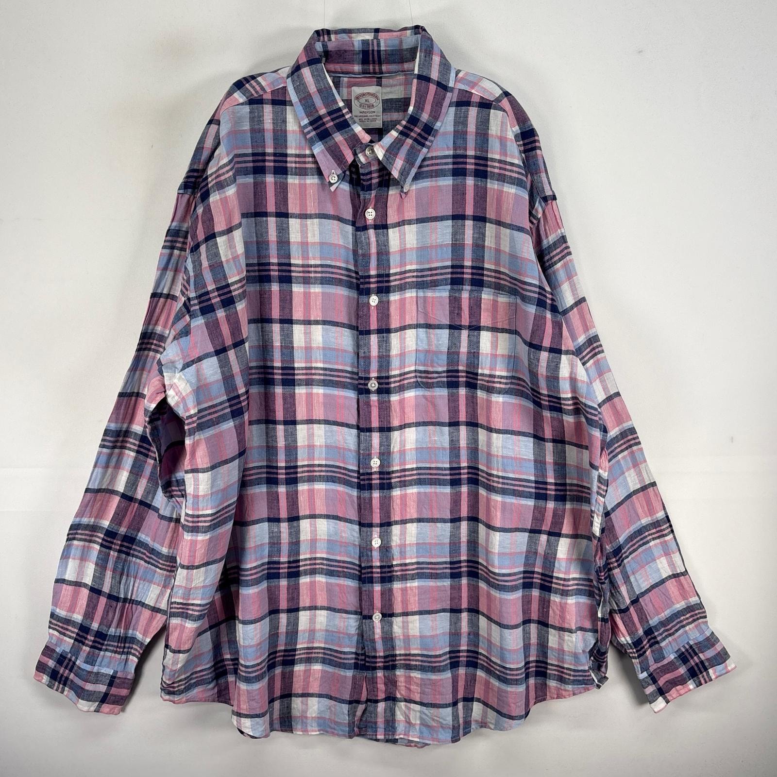 古着 ブルックスブラザーズ Brooks Brothers 長袖シャツ IRISH LINEN 胸ポケ MADISON XL ピンク系 マルチカラー メンズ