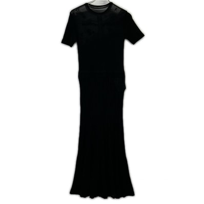 マメクロゴウチ MM24SS-KN008 ブラック Landscape Graphic Sheer Knitted Dress 1