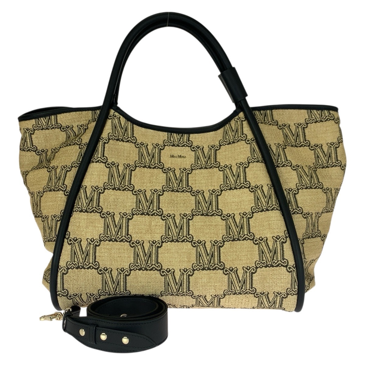 美品 MAX MARA マックスマーラ グラム マリン 2way ベージュ ブラック ゴールド金具 ナイロン コットン/ トートバッグ ショルダーバッグ 1-0291552 【中古】