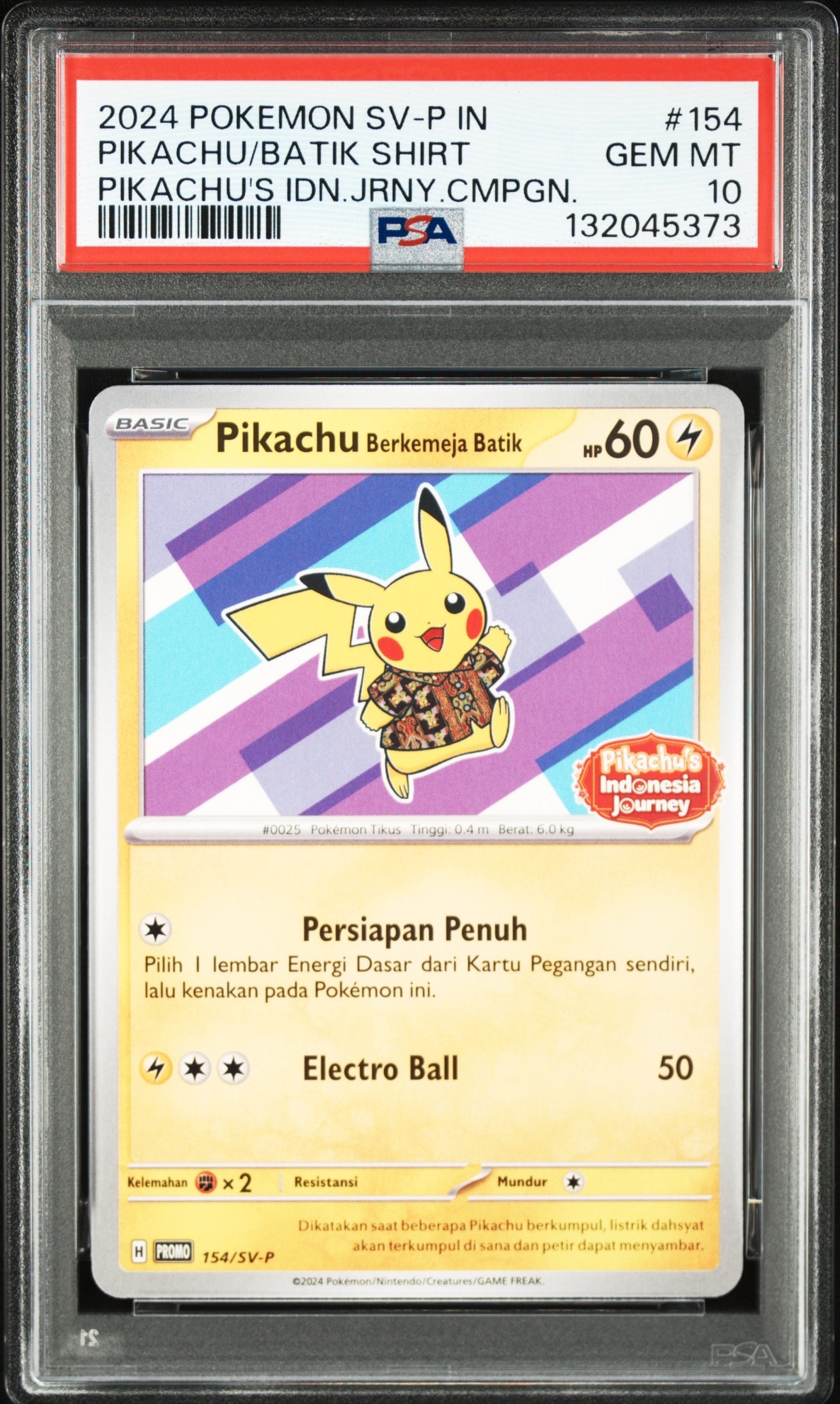 PSA10 ピカチュウ インドネシア PROMO 154/SV-P バティックシャツを着たピカチュウ (ネイティオ柄) P [SV-P 154