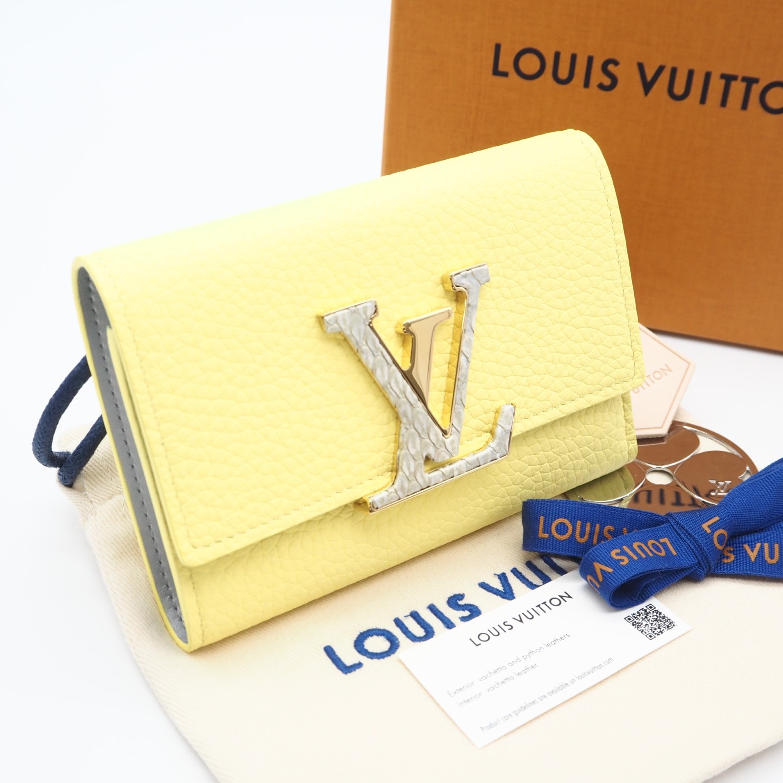 未使用 LOUIS VUITTON ルイ・ヴィトン トリヨンレザー パイソン ポルトフォイユ カプシーヌ コンパクト シトラス N89987 三つ折り財布 イエロー シルバー トリヨンレザー レディース
