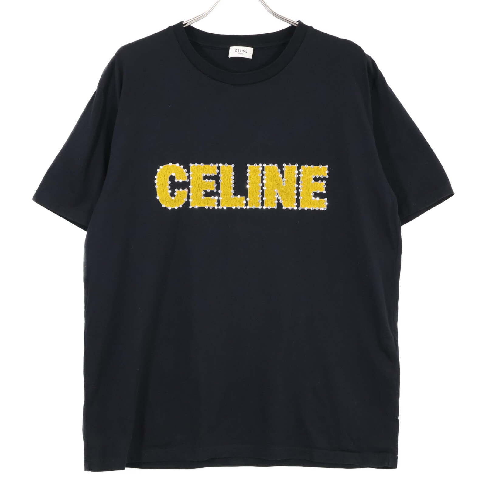 セリーヌ 2X15M671Q ブラック クラックロゴストーンデザインTシャツ S
