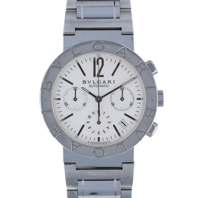 BVLGARI ブルガリ ブルガリブルガリ クロノグラフ 自動巻き 38mm ホワイト 腕時計 BB38WSSDCH ステンレススチール シルバー メンズ【中古】