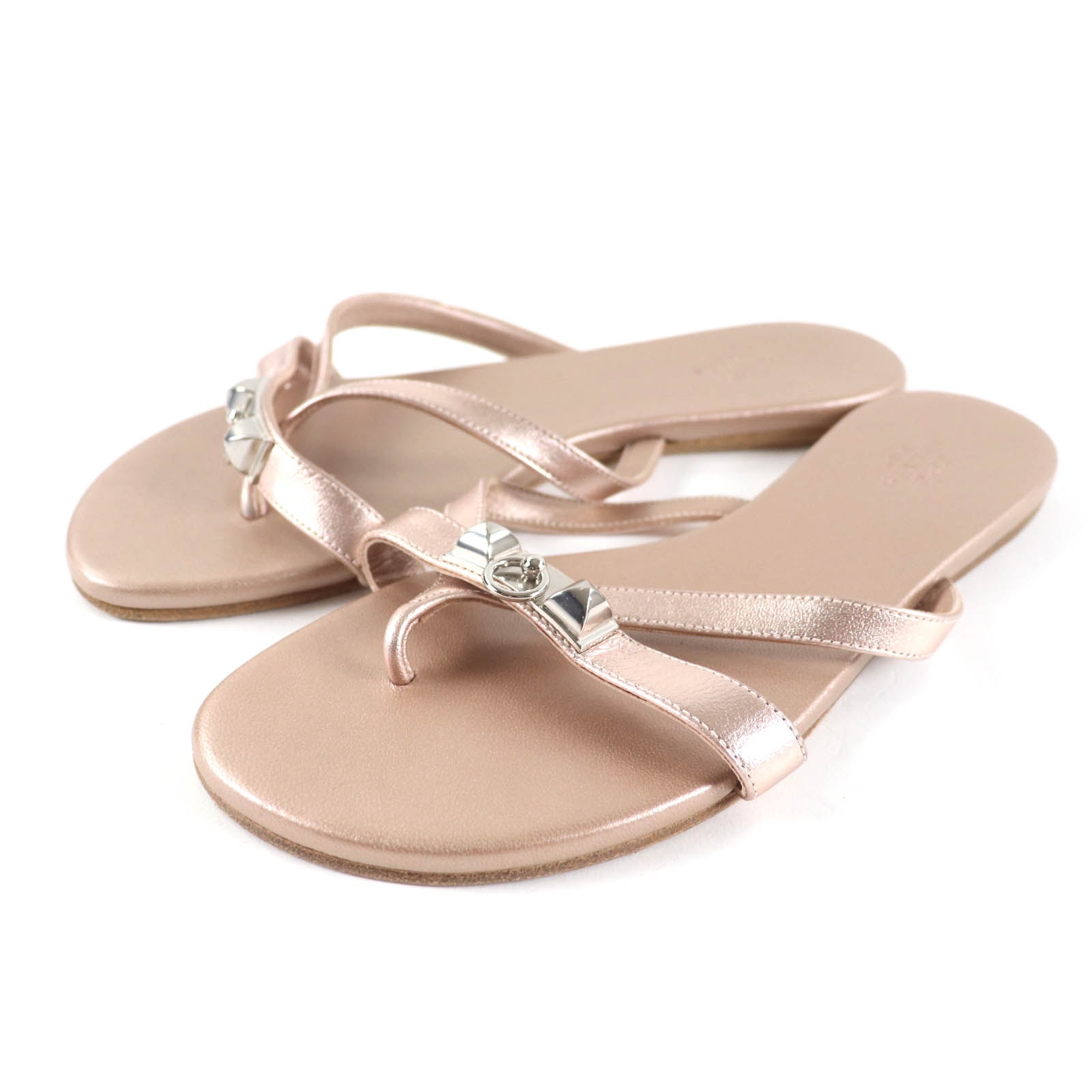 美品 エルメス サンダル メタルピンク レディース 36.5