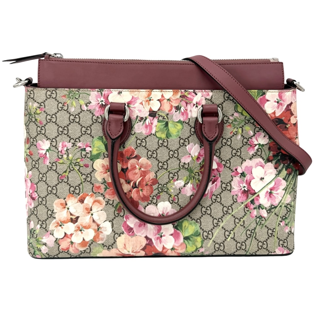 GUCCI グッチ 2WAY GGブルームス 日本限定 ハンドバッグ ショルダーバッグ 肩掛け 斜め掛け 花柄 フラワー 409533 GGスプリームキャンバス レザー ピンク ベージュ シルバー金具 レディース【中古品】