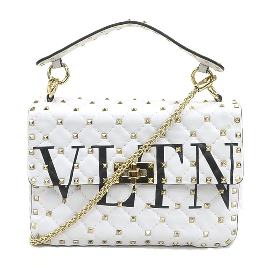 ヴァレンティノ ガラヴァーニ Valentino Garavani ショルダーバッグ ロックスタッズ レザー ホワイト レディース【中古】 h32417a