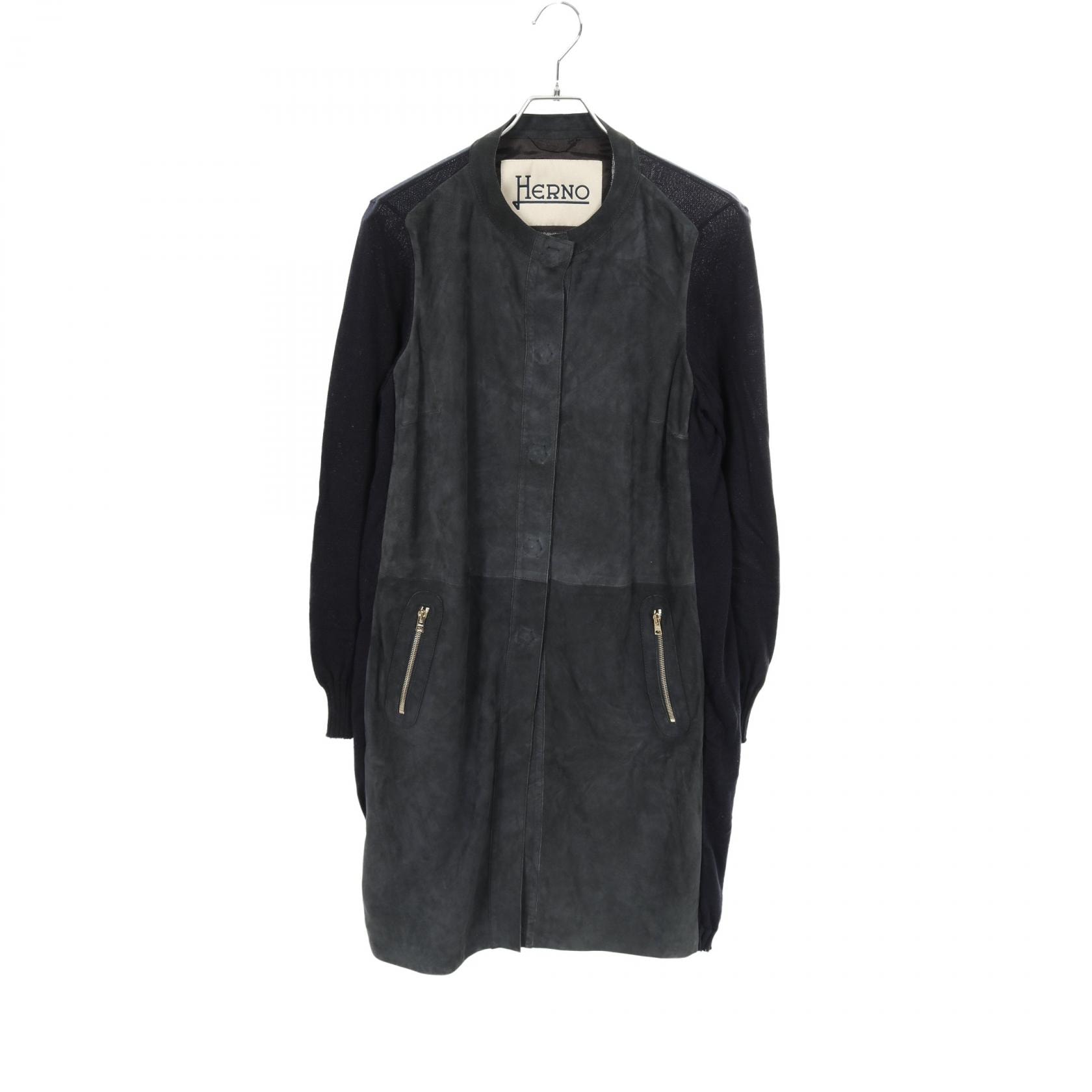 ヘルノ Herno ノーカラージャケット 衣料品 アウター スウェード アセテート レディース ネイビー系 【中古】