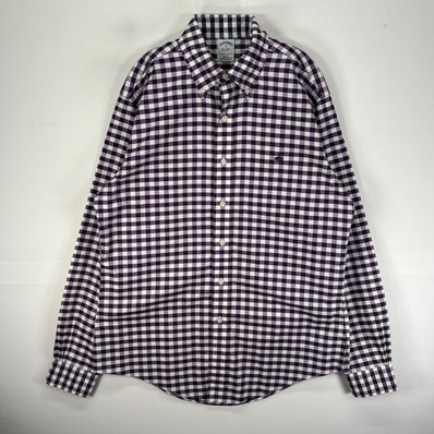 古着 ブルックスブラザーズ Brooks Brothers 長袖シャツ ボタンダウン ワンポイント M パープル系 チェック メンズ