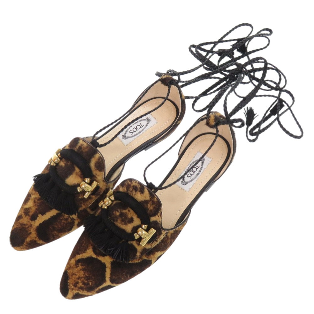 トッズ  フラット タッセルポインテッドトゥ レオパード ヒョウ柄