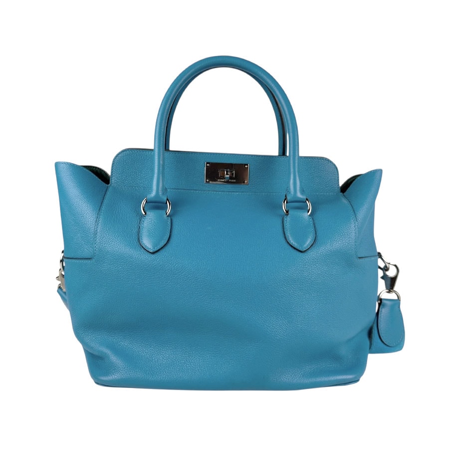 エルメス HERMES ハンドバッグ ショルダーバッグ ツールボックス 26 レザー ブルー/グリーン シルバー レディース【中古】 z5034