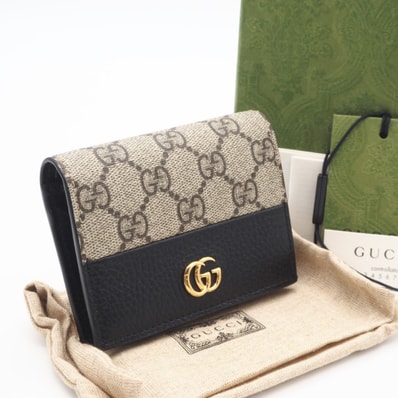 未使用 GUCCI グッチ ダブルG バイカラー カードケース ウォレット 658610 二つ折り財布 ベージュ ブラック コーティングキャンバス レザー レディース