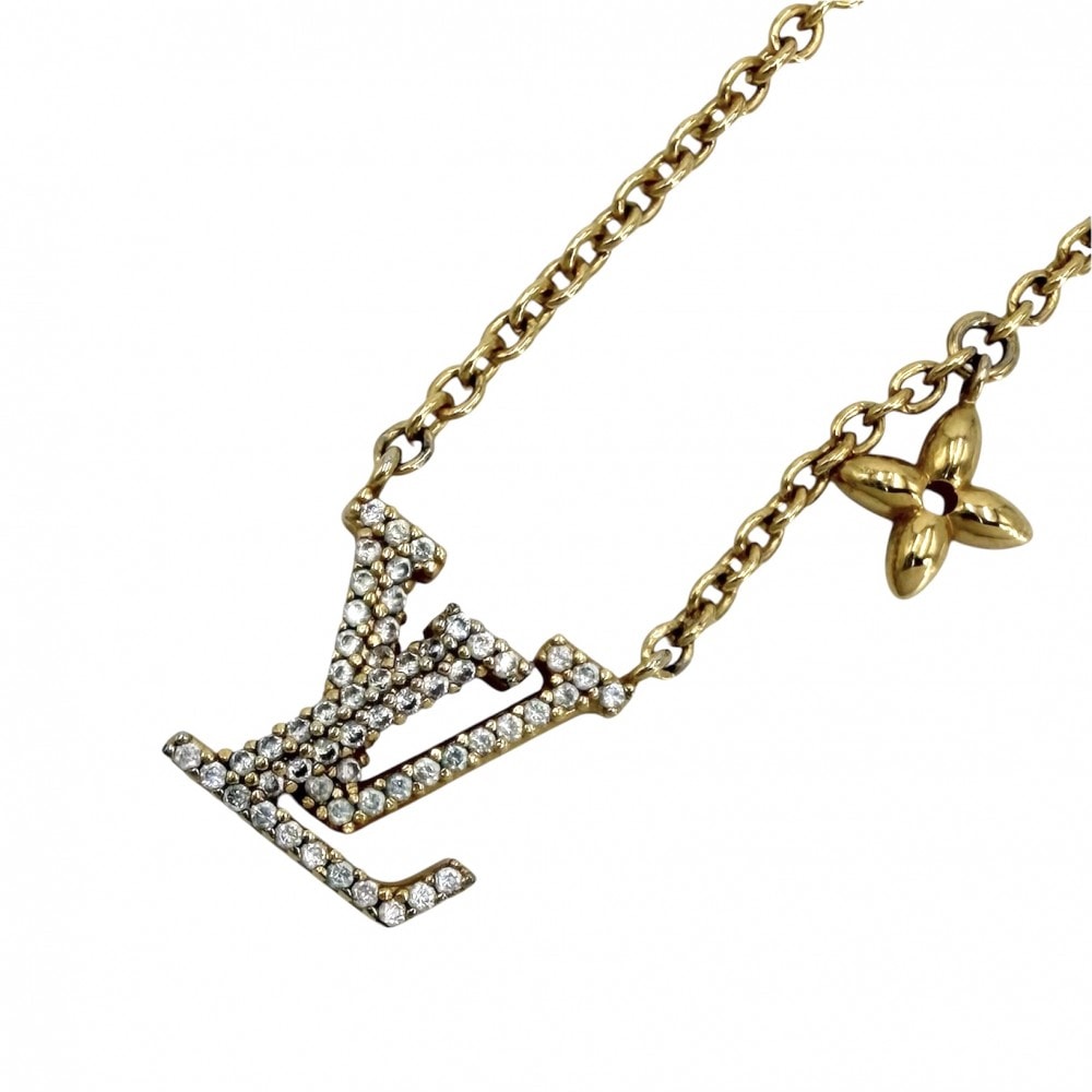 LOUIS VUITTON ルイヴィトン ネックレス LV アイコニック アクセサリー ペンダント アジャスター付き ラインストーン    M00596 ゴールド レディース 約6.3g【中古品】
