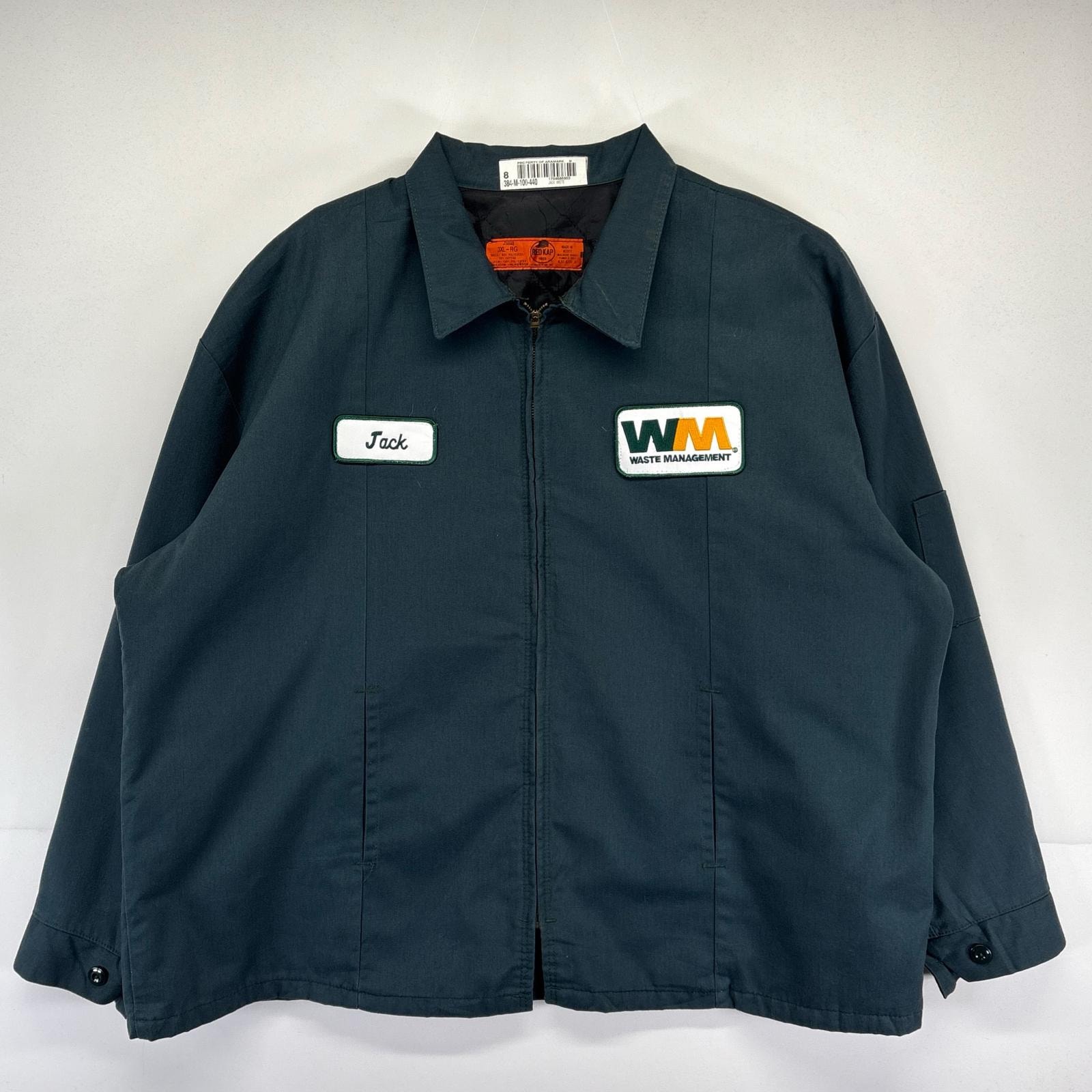 古着 レッドキャップ RED KAP ワークジャケット 大きいサイズ ワッペン 中綿 企業ロゴ 裏地キルティング 3XL グリーン メンズ