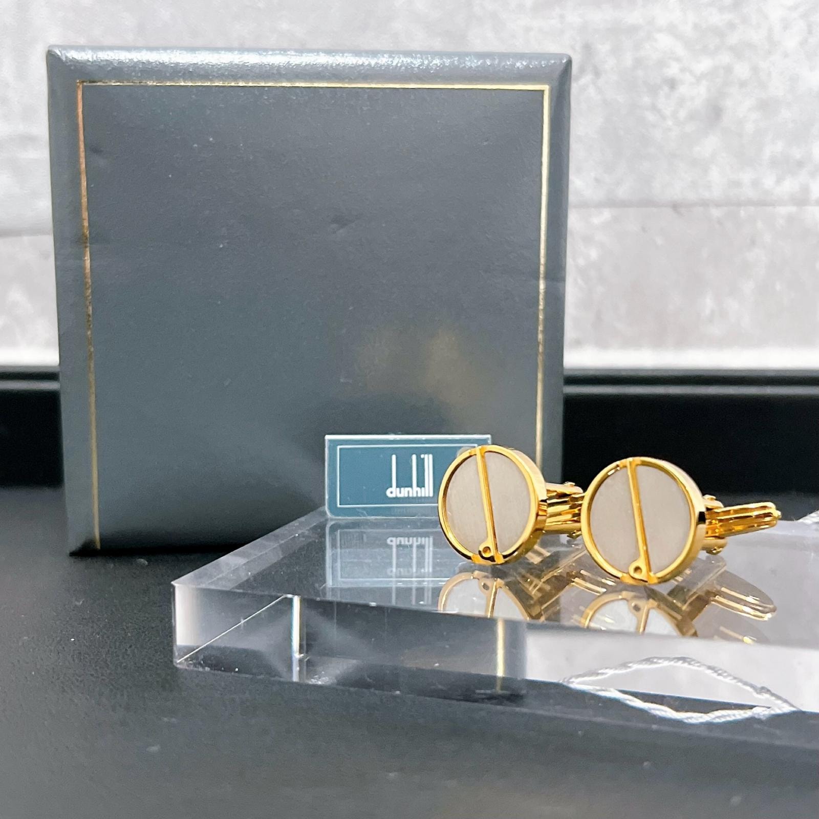 【Dunhill】ダンヒル dロゴ カフス 箱 タグ付き カフリンクス ラウンド 円形 サークル バイカラー シルバー ゴールド メンズ スーツ小物