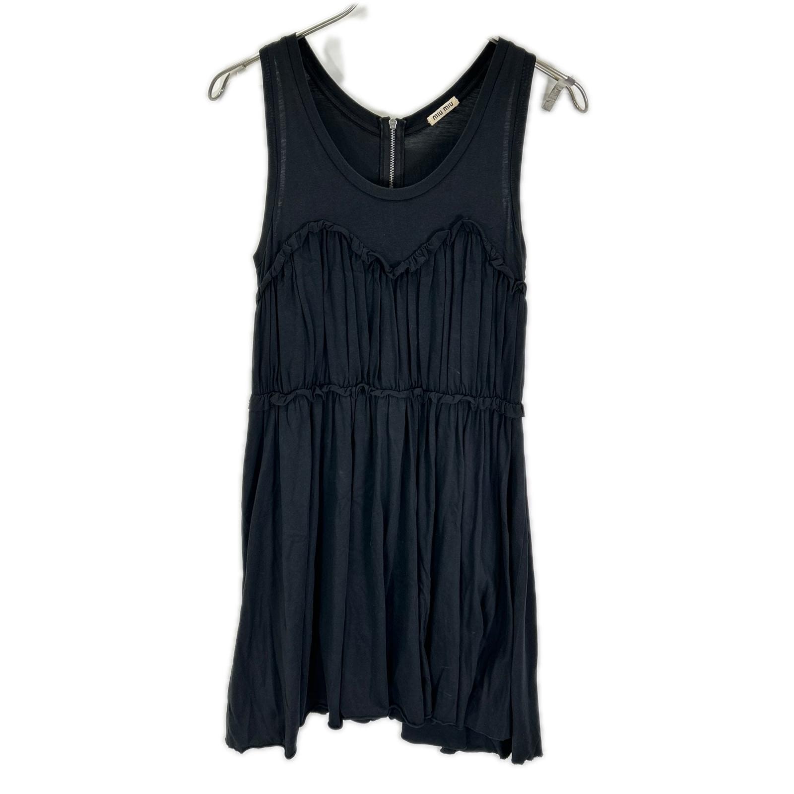 ミュウミュウ 13SS MJA493ブラック ギャザー コットンワンピース XS
