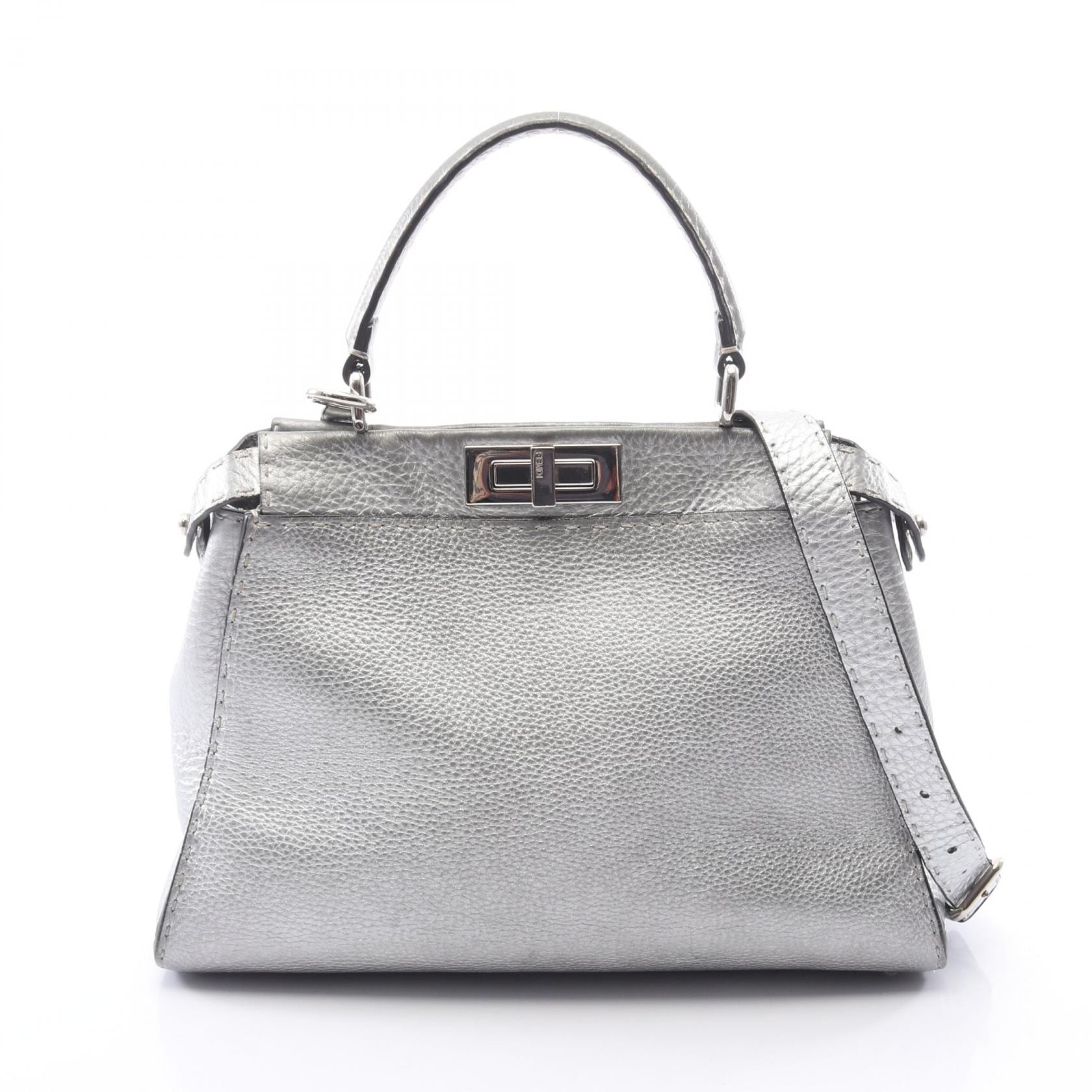 フェンディ FENDI ピーカブー レギュラー セレリア 2WAY ハンドバッグ バッグ レザー レディース シルバー系 8BN290 【中古】