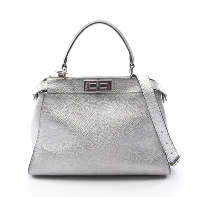 フェンディ FENDI ピーカブー レギュラー セレリア 2WAY ハンドバッグ バッグ レザー レディース シルバー系 8BN290 【中古】