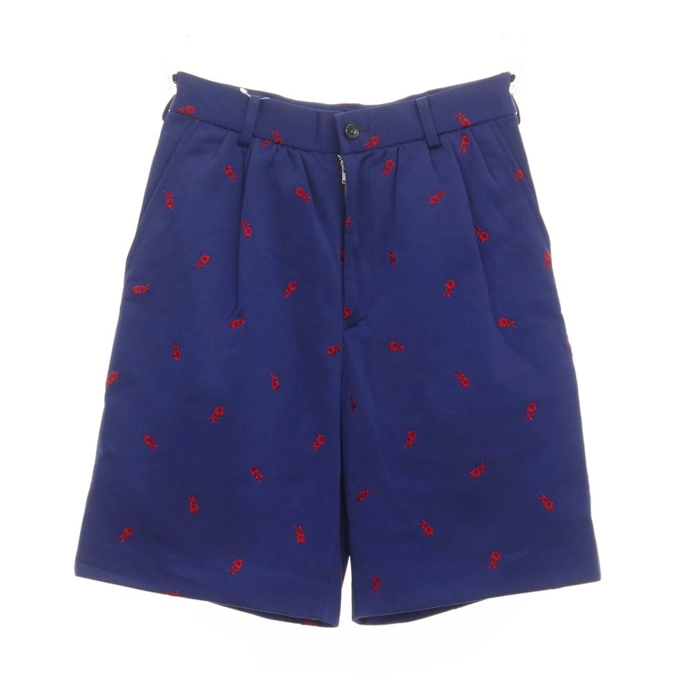 【中古】コムデギャルソン ガール COMME des GARCONS GIRL 2022年秋冬 ナイロンジャージー 刺繍 ショートパンツ ネイビーxレッド【サイズXS】【レディース】