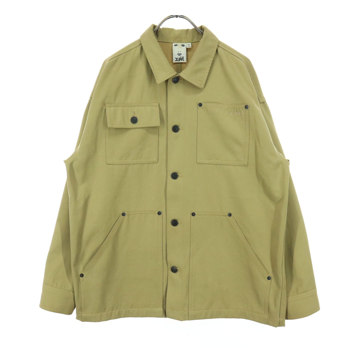 X-girl エックスガール ロゴ刺繍 長袖 シャツジャケット M ベージュ