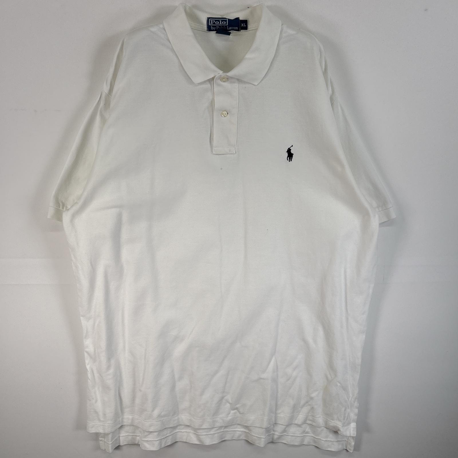 古着 90's/90年代 ポロバイラルフローレン Polo by Ralph Lauren 半袖 ポロシャツ ロゴ 刺繍 大きいサイズ 2ボタン XL ホワイト 無地 メンズ