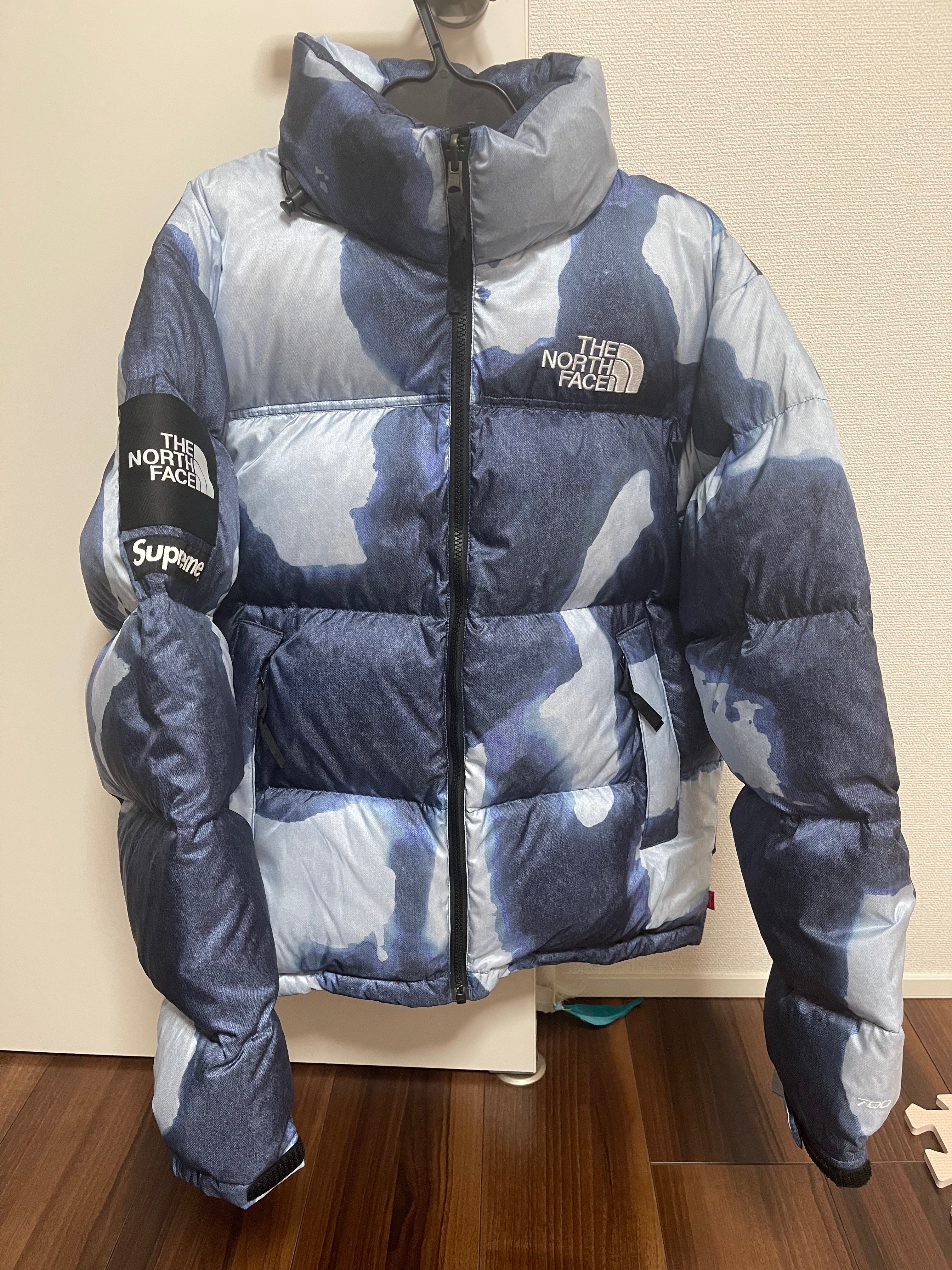 Supreme x The North Face Bleached Denim Print Nuptse Jacket "Indigo"