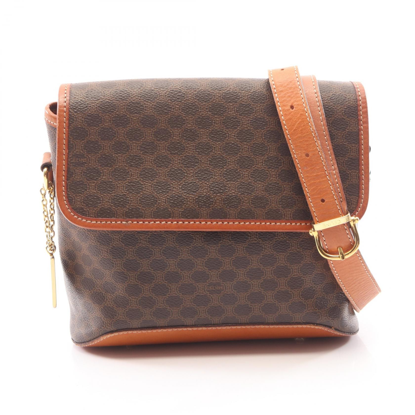 セリーヌ CELINE マカダム ショルダーバッグ バッグ PVCコーティングキャンバス レザー レディース ブラウン系 【中古】