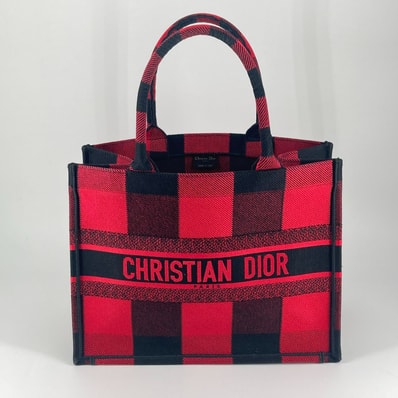 Christian Dior(クリスチャン・ディオール)ミディアム ブックトート バッグ チェック柄 レッド×ブラック