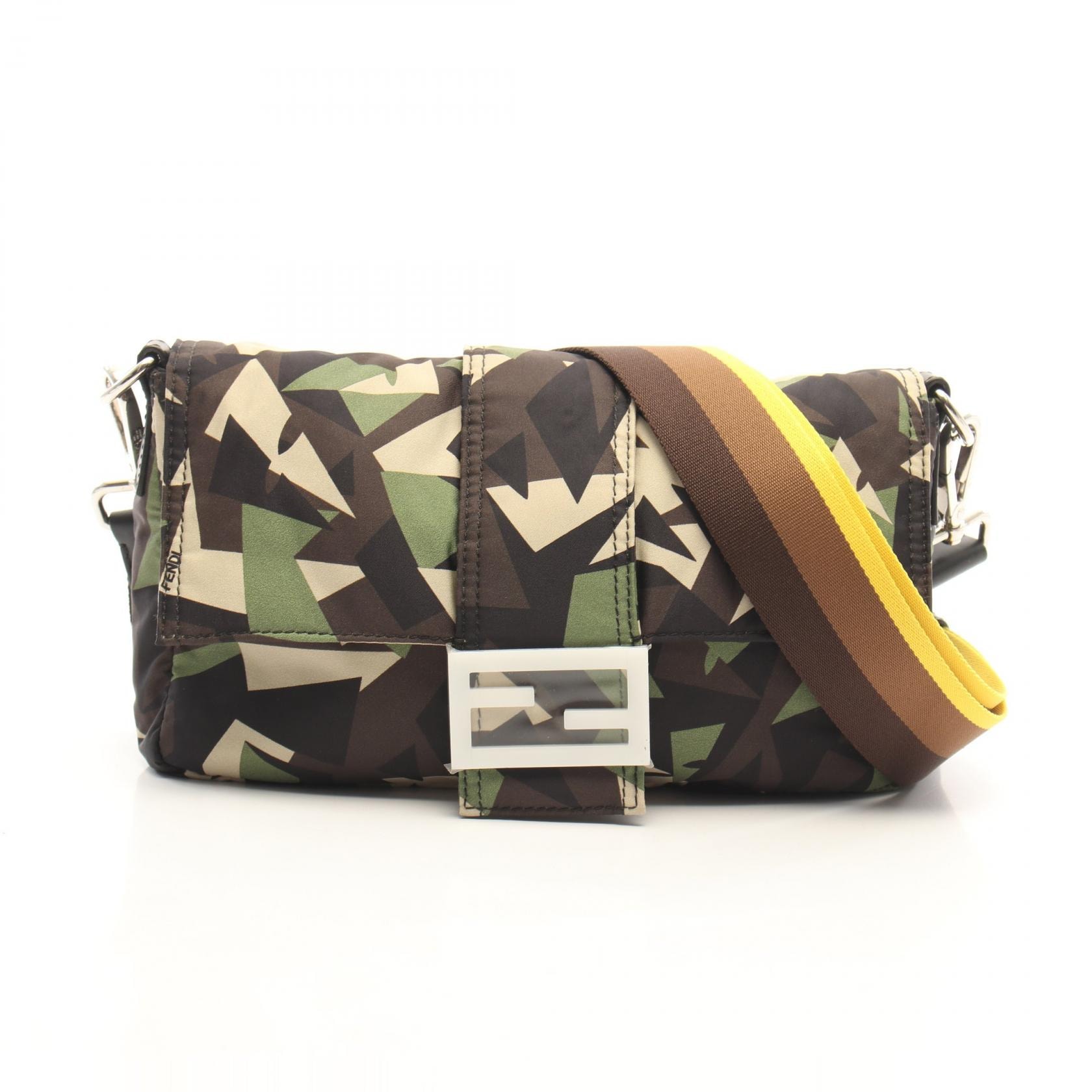 フェンディ FENDI マンマバゲット ショルダーバッグ バッグ ナイロン レザー レディース カーキ系 / ブラウン系 / マルチカラー 7VA472 【中古】