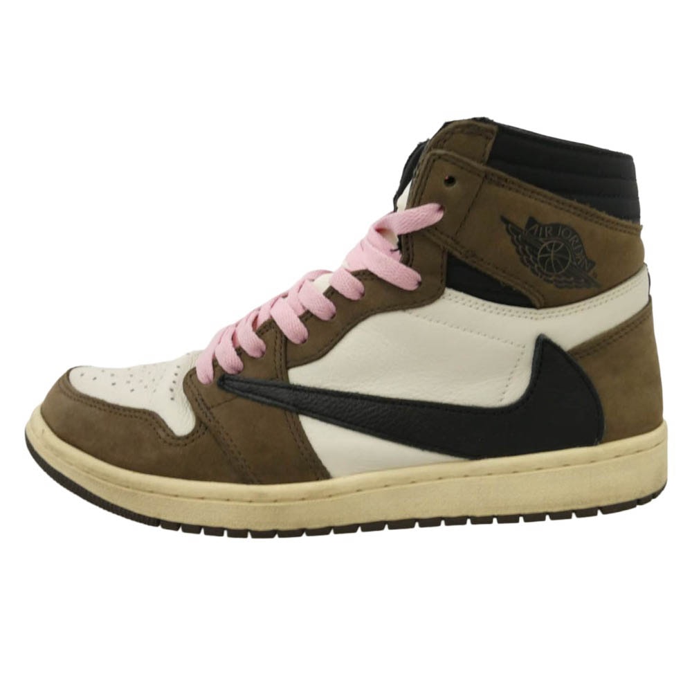 NIKE 19SS CD4487-10 × Travis Scott Air Jordan 1 Retro High OG TS SP Sail Dark Mocha 【フェイクバスター鑑定済】 ハイカット【中古】