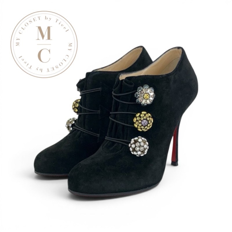クリスチャンルブタン Christian Louboutin ブーツ ショートブーツ 靴 シューズ スエード ブラック ブーティ ビジュー