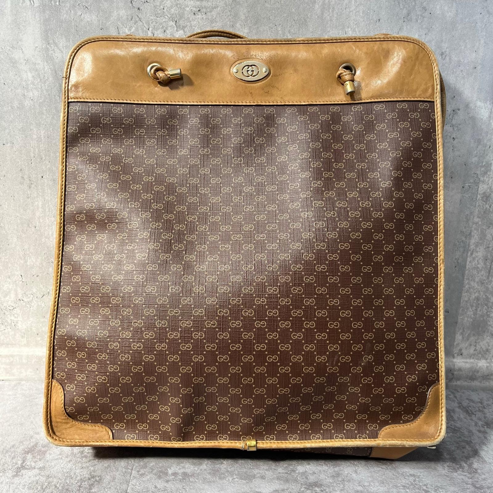 【GUCCI】グッチ トートバッグ GG柄 ブラウン PVCコーティングキャンバス レザー ロングハンドル ゴールド金具 ヴィンテージ レディース