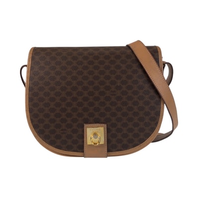 CELINE セリーヌ ヴィンテージ マカダム ブラウン ゴールド金具 PVC レザー/ ショルダーバッグ ポシェット 506357 【中古】