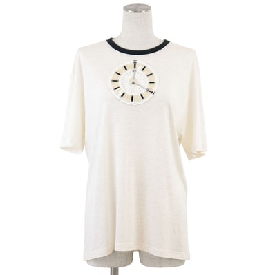 【美品】 シャネル P62662 時計 モチーフ Tシャツ カットソー レディース オフホワイト ブラック 42 CHANEL