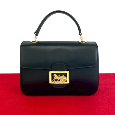 CELINE セリーヌ サークル ロゴ 馬車 金具 カーフ レザー ハンドバッグ ネイビー
d97-2