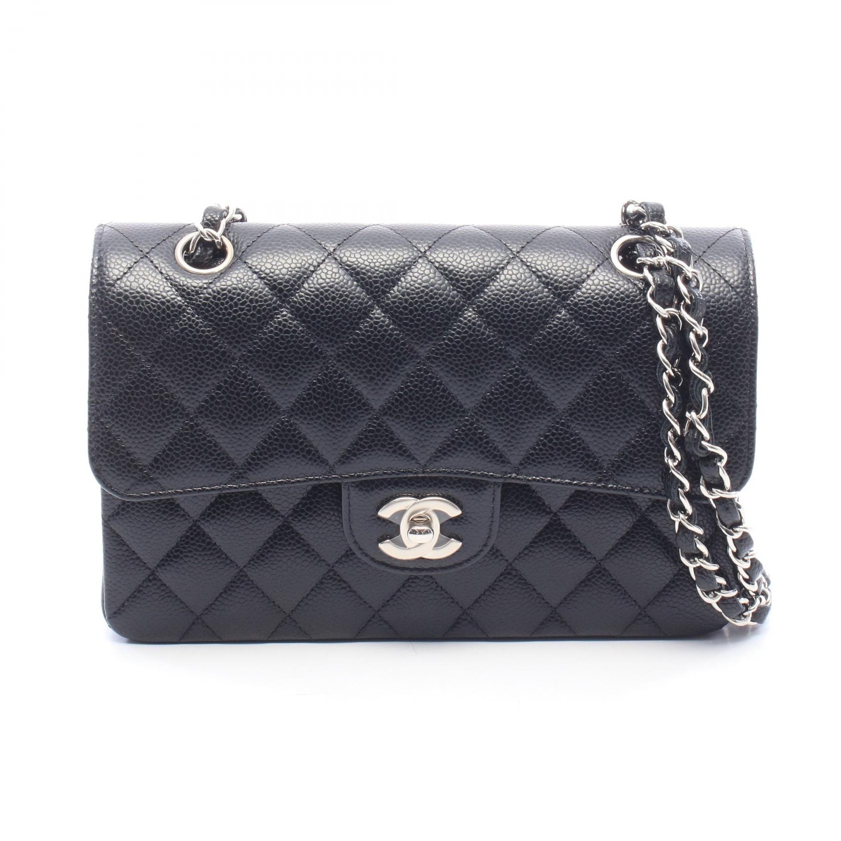 シャネル CHANEL マトラッセ Wフラップ ショルダーバッグ バッグ キャビアスキン(グレインドカーフ) レディース ブラック系 A01113 【中古】