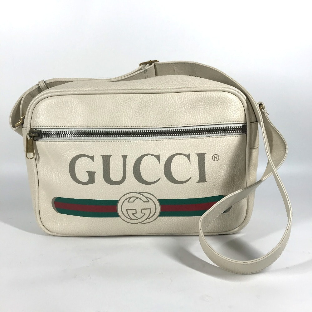 グッチ GUCCI ロゴプリント 523589  カバン メッセンジャーバッグ ショルダーバッグ レザー ホワイト