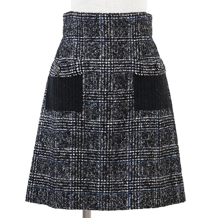 【美品】 シャネル スカート ニット グレンチェック COCOマーク スカート レディース モノトーン 38 CHANEL