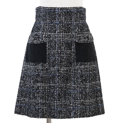 【美品】 シャネル スカート ニット グレンチェック COCOマーク スカート レディース モノトーン 38 CHANEL