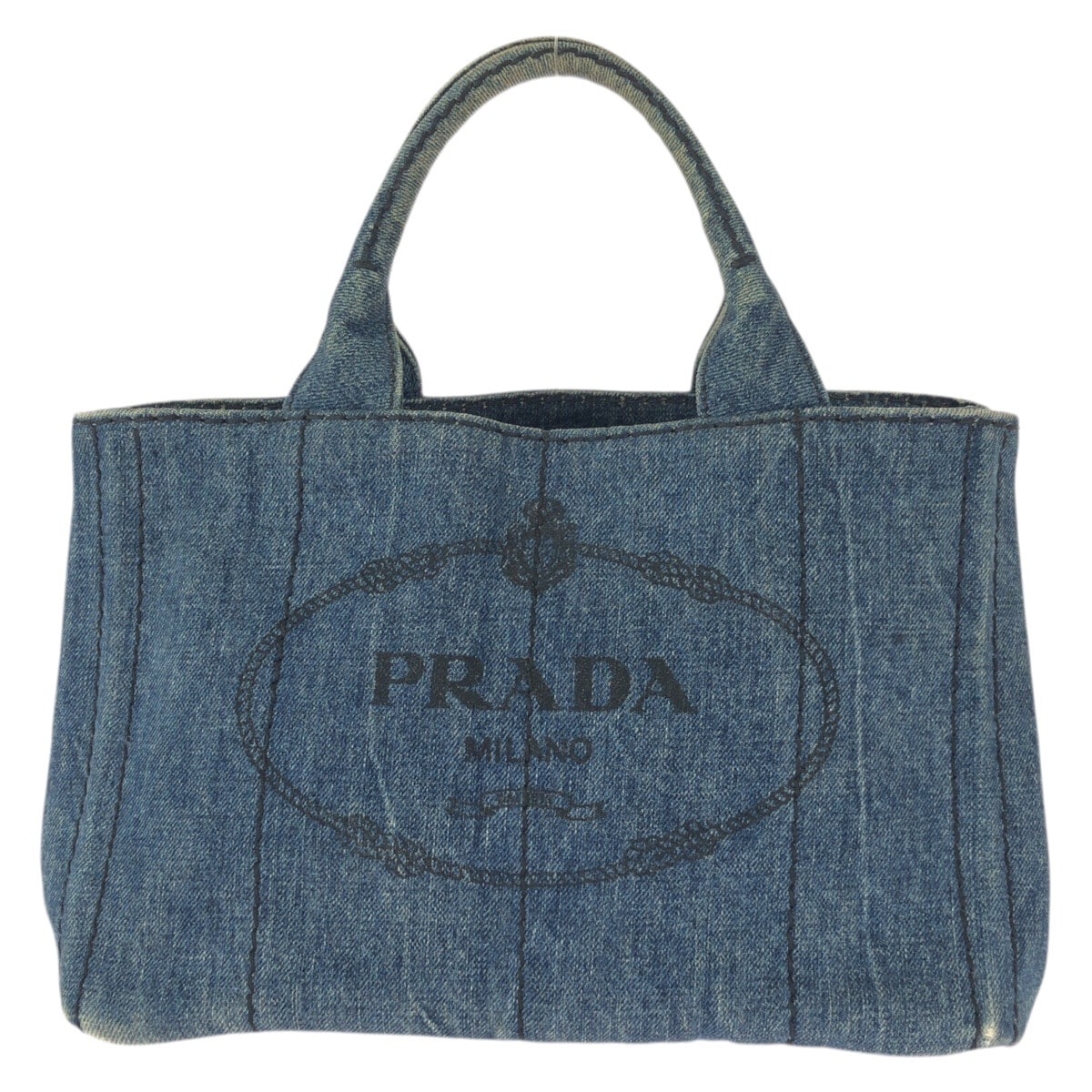 PRADA プラダ カナパ 三角ロゴプレート ブルー ゴールド金具 デニム トートバッグ ハンドバッグ 601547 【中古】