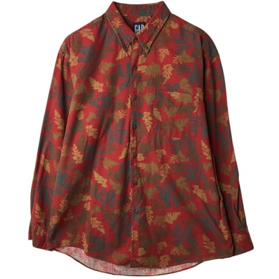 古着 90年代 ギャップ GAP オールドギャップ リーフ柄 長袖 ボタンダウンシャツ メンズL相当 ヴィンテージ/eaa619792