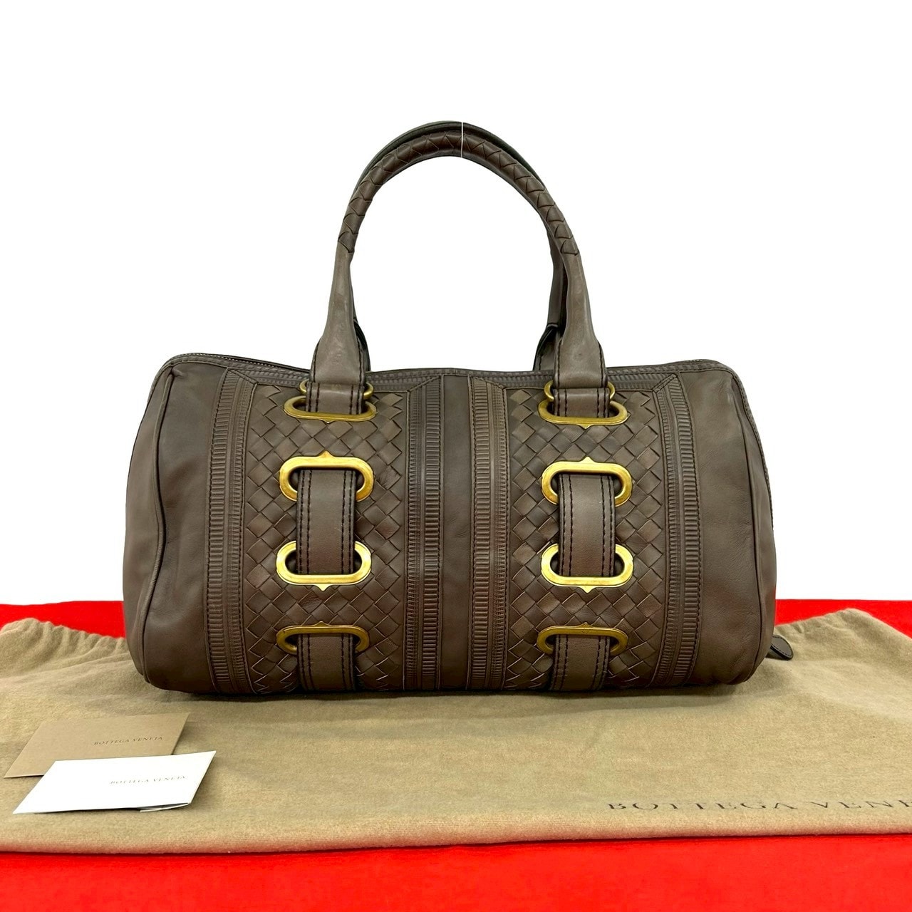 BOTTEGA VENETA ボッテガヴェネタ イントレチャート レザー ハンドバッグ ブラウン
 74692