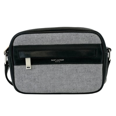 SAINT LAURENT PARIS サンローランパリ カメラバッグ キャンプ スモール ショルダーバッグ 647179 キャンバス レザー ブラック ホワイト レディース【中古】