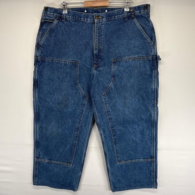 古着 カーハート Carhartt デニム パンツ ダブルニー ワーク ペインターパンツ ジッパーフライ 大きいサイズ w42 L30 ブルー系 メンズ
