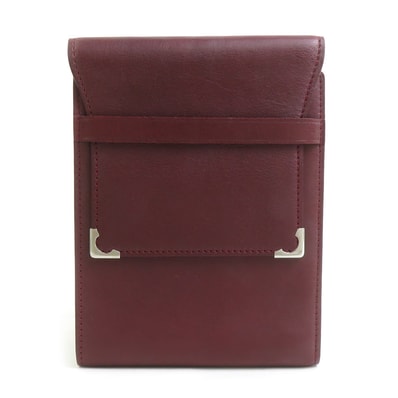 カルティエ CARTIER 札入れ レザー バーガンディ シルバー メンズ【中古】 e61861