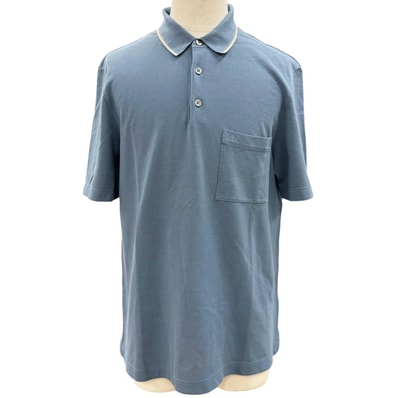 美品 エルメス 半袖ポロシャツ ブルー メンズ L