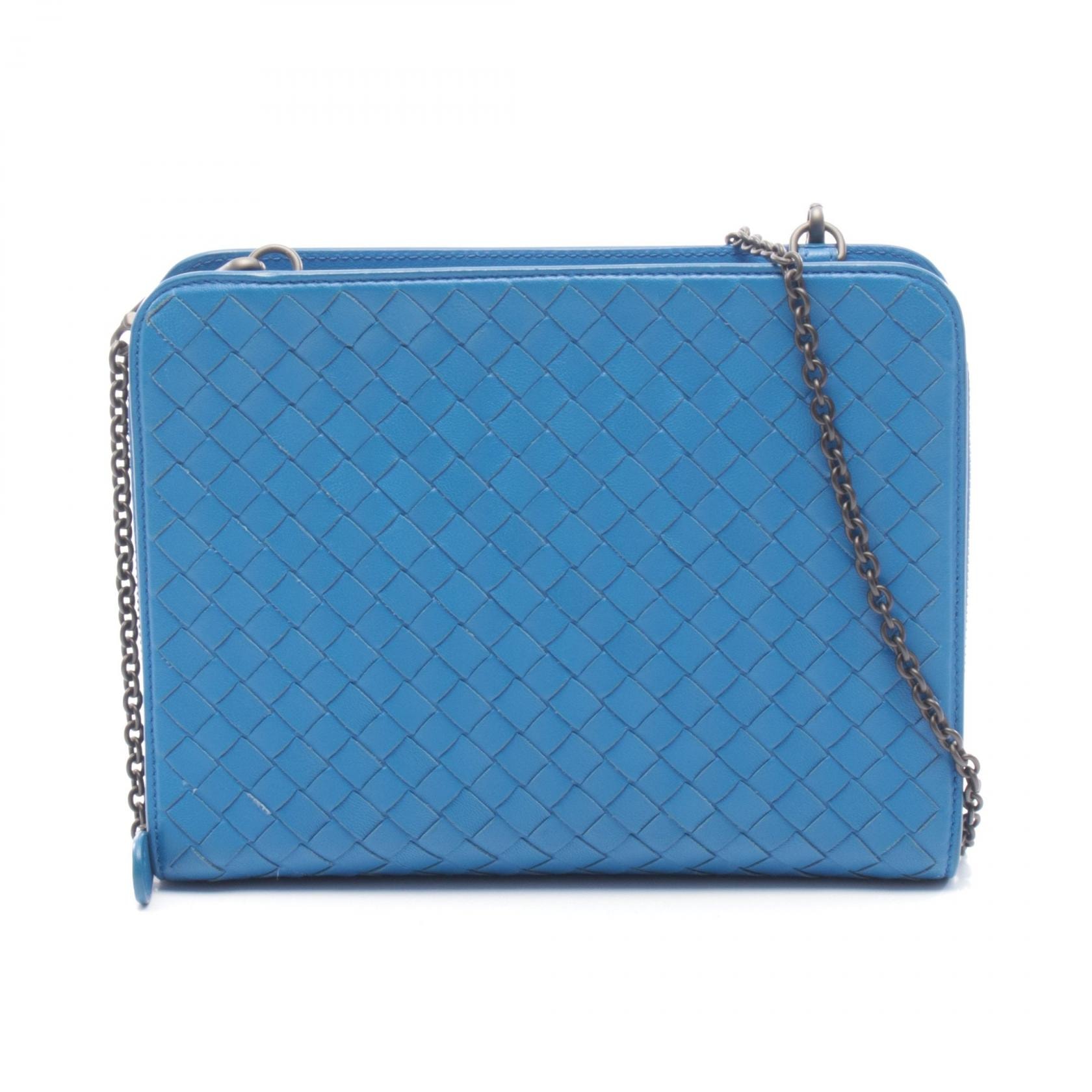 ボッテガヴェネタ BOTTEGA VENETA イントレチャート ショルダーバッグ バッグ レザー レディース ブルー系 【中古】