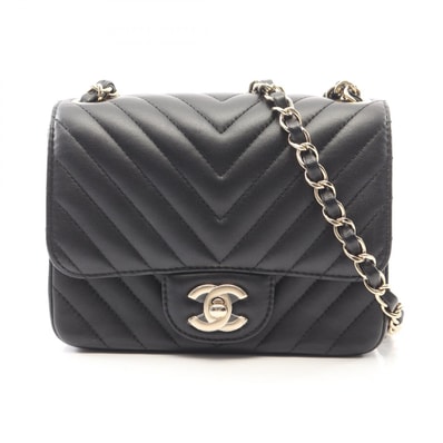 シャネル CHANEL シェブロン Vステッチ ミニ ショルダーバッグ バッグ ラムスキン(羊革) レディース ブラック系 【中古】