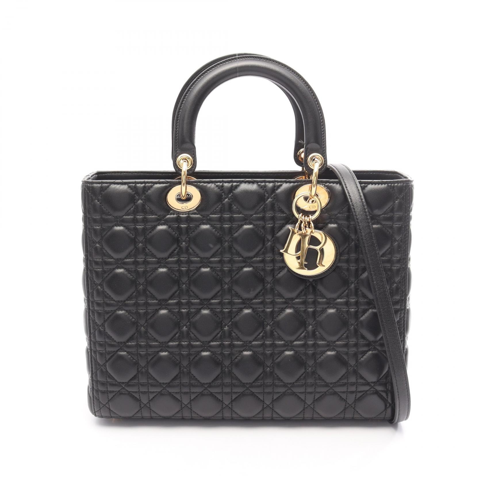 ディオール Dior レディディオール ラージ カナージュ 2WAY ハンドバッグ バッグ レザー レディース ブラック系 【中古】